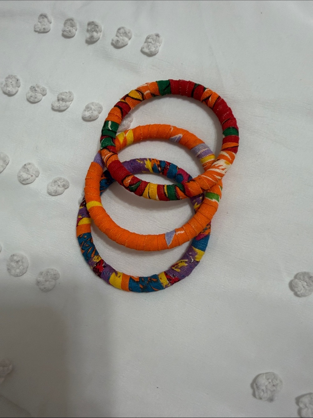 Colorful Wrapped Fabric Braceles - Orange, Purple, Red, Green (set of 3)